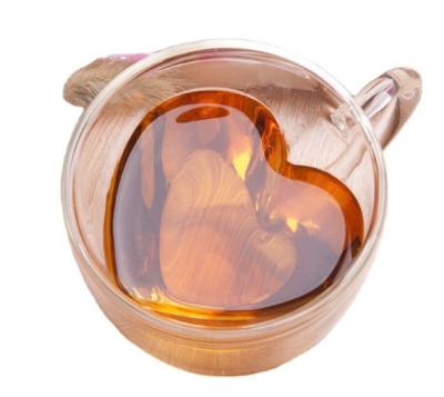 China Casual Glass Tea Cup Heart Shaped Double Wall Insulated Clear Glass Tea for sale