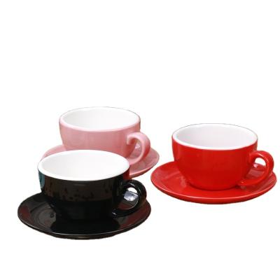 China Macaron Disposable Wide Mouth Cappuccino Coffee Cup Ceramic Cup With Saucer Set Simplicity European Thick Espresso Colorful Cup for sale