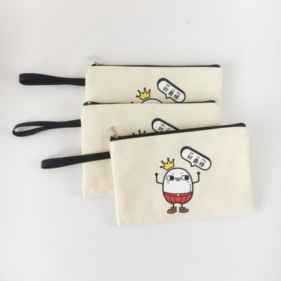 China Natural Logo Light White Cotton Material Custom Makeup Cosmetic Bag With Black Zipper for sale