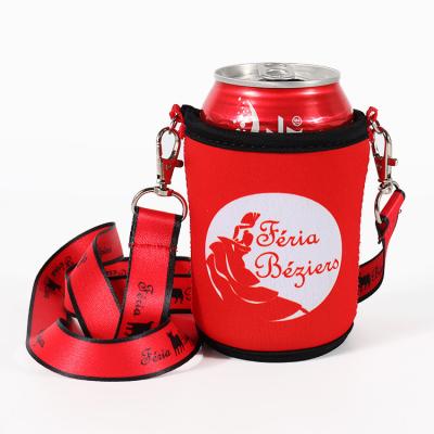 China Neoprene Vacuum Neck Strap Child Water Bottle Sleeve Insulated Water Bottle Holder with Adjustable Strap for sale