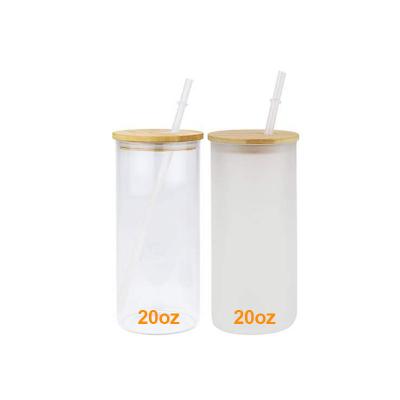 China Disposable US Warehouse 20oz Frosted Sublimation Clear Blanks Iced Straight Coffee Beer Glass Tumbler With Lid And Bamboo Straw for sale