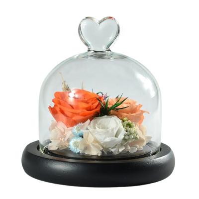 China Indor Decoration Wholesale DIY Handmade Natural Flower Preserved Real Flower Rose In Glass Dome Ornaments for sale