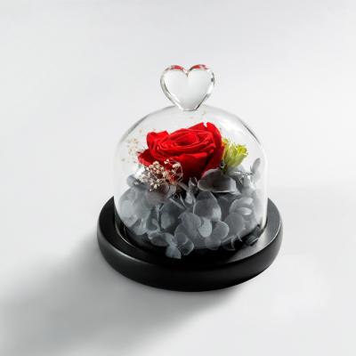 China China Diy Wholesale Practical Preserved Bouquet Gift Rose Flower Ornaments Heart Cover Glass Dome Roses for sale