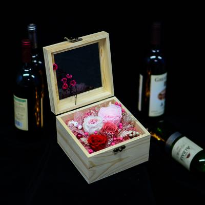 China Wholesale Beautiful Colorful Decoration Fower Arrangement Preserved Roses In Wooden Gift Box Rose For Best Gifts for sale