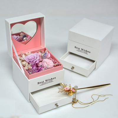 China Fashionable Eternal Real Touch Forever Preserved Flowers In Gift Box Rose For Home Decoration Jewelry Box Case for sale