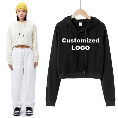 China Waterproof High quality 100% cotton fleece girls custom printed logo crop top plus size women's hoodies & sweatshirts for sale