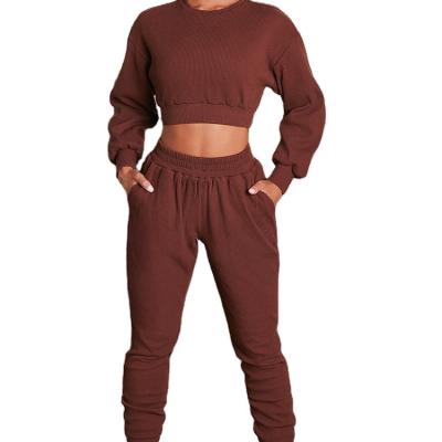 China Two Piece Waterproof Solid Tracksuit Women Set Spring Clothes Pullover Crop Top And Pants Sweat Suit Cotton Woman Sets Club Leisure Equipments for sale