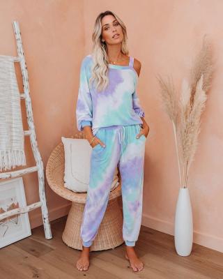 China New Style 2022 New QUICK DRY Autumn Women's Pants Two Piece Set Tie Dye Printing Sports Long Sleeve Casual Progressive Pajamas for sale