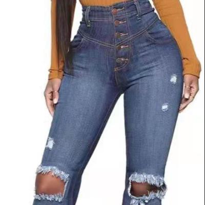 China 2022 Latest Anti-wrinkle Ladies Fashion Sexy Jeans Pants Women Ripped Jean Flare Pants for sale