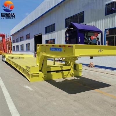 China Hot sale 3 axle transport construction machinery 80 tons low bed detachable gooseneck loader lowboy lowbed truck semi trailer for sale for sale