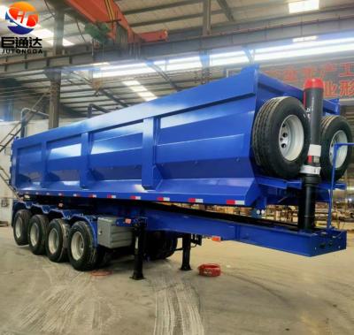 China 4 axle u shape hardox truck trailer JT brand trailer vehicle 3 tilting rear dump trailer 60 80 ton hydraulic tipper dump truck semi traile for sale