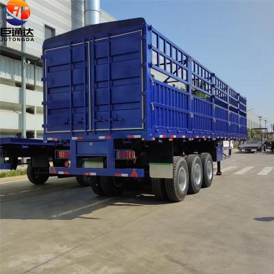 China Truck Trailer JT Brand 80 Ton Livestock Trailer 3 Axles Sugar Cane Cargo Transport Stake Barrier Semi Trailer Animal Truck Trailer for sale