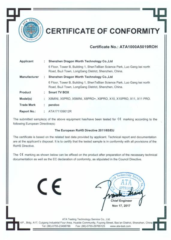 CE - Shenzhen Dragonworth Technology Co.,ltd.