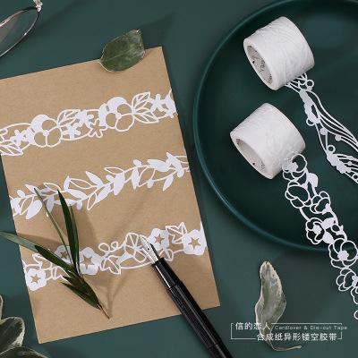 China White flower hollow washi tape waterproof shape release paper tape stickers roll up DIY decoration for sale