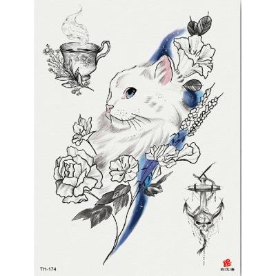 China New Flower Temporary Tattoo Waterproof Cat Unicorn Tiger Sketch Water Transfer Leg Body Tattoo Sticker for sale