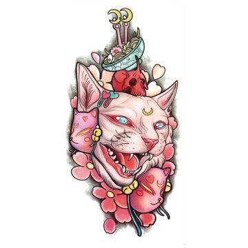 China Dark Waterproof Flower Arm Temporary Tattoo Sticker Temporary Custom Animal Fox Cat Pet Tattoo Stickers for sale