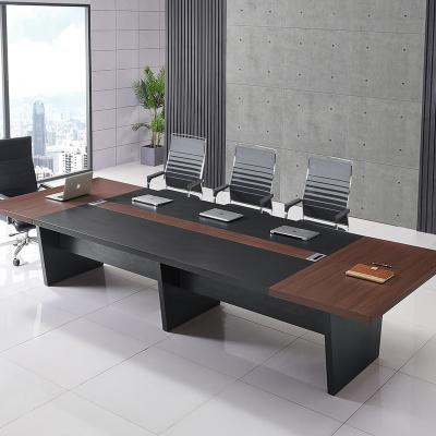 China Large Wooden Meeting Table USA CARB Standard P2 12 Feet Factory Selling Meeting Room Walnut Wood Large Multi Person Meeting Table for sale