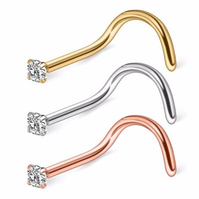 China CLASSIC Nose Body Stud CZ Titanium L-Shape Rose Gold Rose Gold Piercing Jewelry for sale