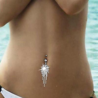 China Romantic Long Dangle Navel Ring Belly Rings for Women Crystal Tassels Belly Piercings for sale