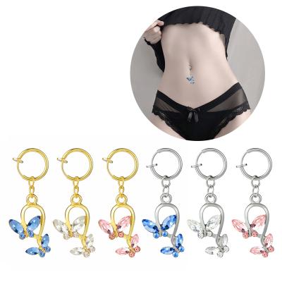 China 2021 TRENDY Women's Jewelry Stainless Steel Non Piercing Fake Belly Ring Butterfly Belly Ring Clip Body Jewelry for sale