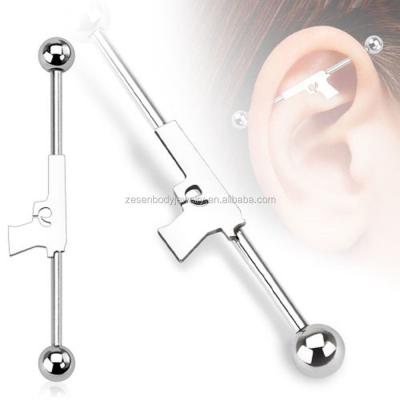 China Hiphop Ear Ring Body Piercing Jewelry 14G length barbell earring Barbell gun hand earring 1/2