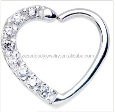 China Beauty 16 Gauge Clear CZ Heart Right Closure Daith Cartilage Tragus Earring for sale