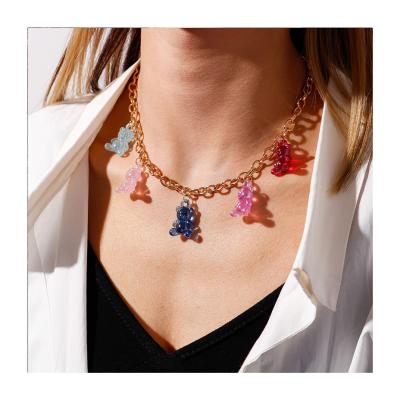 China Aolly Custom Multicolor Transparent Cute Necklace Colorful Resin Bear Gummy Bear Necklace for sale