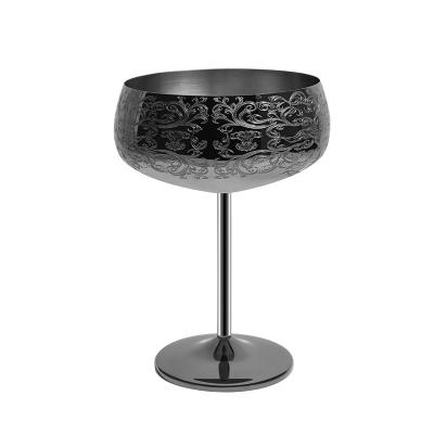 China Sustainable Stainless Steel Wine Glasses With Black Plated Etchings With Intricate Champagne Cup for sale