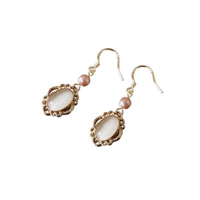 China Square CLASSIC High Quality Zircon Personalized Copper Opal Retro Luxury Earrings 14K Gold Plating Material for sale