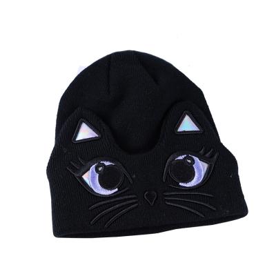 China COMMON Women's Lovely Cat Pattern Knitted Hat Embroidered Warm Hat for sale