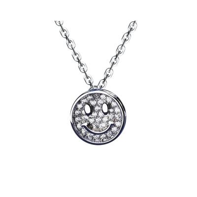 China Natural Sterling Silver Inlaid Necklace High Quality Crystal Smiley Face Charm Pendant TRENDY for sale