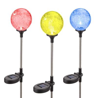 China Solar LANDSCAPE Garden Stake Light Changing Spike Spotlight Crackle Glass Ball 7 Color Landscape Pathway Lawn Lamp for sale