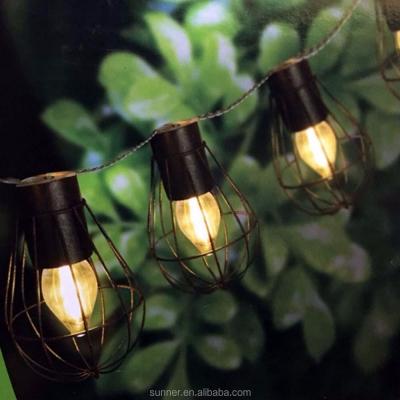 China 10Piece Mini Industrial Metal Lantern LED Festoon Solar Cage String Lights Kit Solar Cage String Lights SNT-F-4 for sale