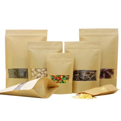 China OEM Food Zipper Packaging Food Holder Up Pouch Kraft Paper Bag With Clear Window Pouch for sale