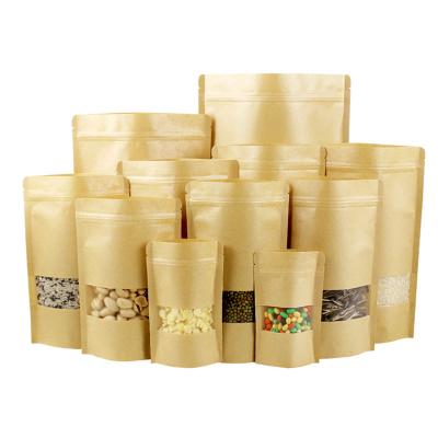 China Food Food Packaging Bags Brown Kraft Paper Bag With Clear Window Zipper Stand Up Pouch for sale