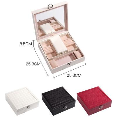 China Small Layer Leather Detachable Case Large Storage Leather Detachable Case PU Watch Jewelry Box Lock Material With Mirror for sale