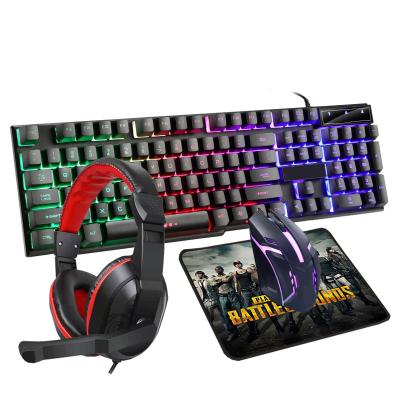 China Computer Peripherals 4 in 1 Keyboard Mouse Headset Mouse Pad Wired Luminous Desktop Gaming Set Factory Wholesale Gaming Keyboard Mouse Headset for sale