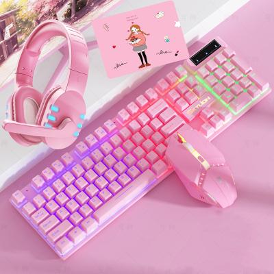 China Waterproof H600 4D MOUSE 4 in 1 Keyboard Mouse Headset Mouse Pad Wired Luminous Desktop Gaming Set Factory Border Wholesale for sale