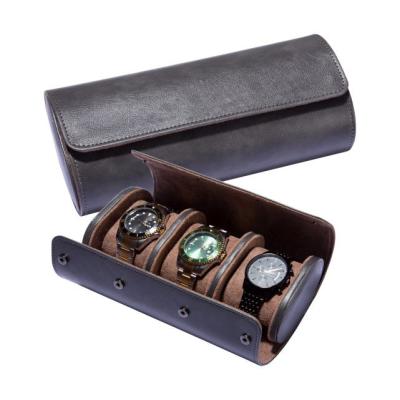 China Luxury Adult Leather PU Watch Box Pillow Roll Travel Watch Roll 3 Slots Watch Roll Triple for sale