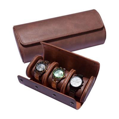 China Luxury Custom Made Adult Pu Leather Watch Box Watch Storage Box Logo Pillow Roll Cases for sale