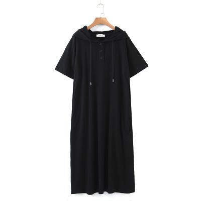 China Women's Plus-size Sister Breathable Sweater Dress Casual Korean Short Sleeve Loose Hooded Sweater Dress 100 Kg for sale