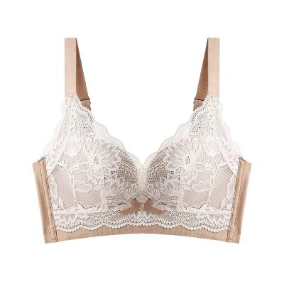 China QUICK DRY QUICK DRY Small Chest Gathered Underwear Women Plus Size Sexy Lace Bra With Thin Top And Thick Bottom, No Rims, Adjustable Bra for sale