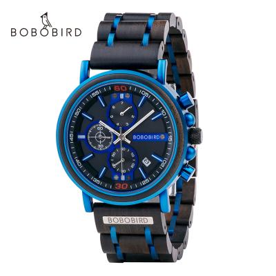 China 2021 New Arrival Luxury Custom LOGO Chronograph Automatic Wristwatches BOBO BIRD Wooden Date Watches For Men for sale