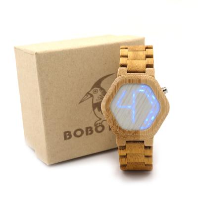 China 2021 Chronograph BOBO BIRD Mens Watch Digital LED Bamboo Wooden Wristwatch with 100% Wood for sale