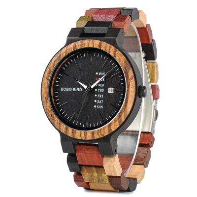 China Auto Date Creative Wood Watch With Band Gift Vintage Wooden Quartz Colorful Wooden Watch for sale