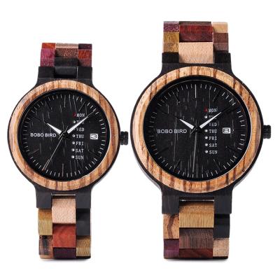 China BOBO Automatic BIRD Lovers Wooden Date Watch OEM Customized With Wooden Band Creative Gift Wood Watch for sale