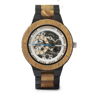 China Online shopping alibaba wholesale automatic date watch design wooden fashion wooden skeleton mechanical watch for men for sale