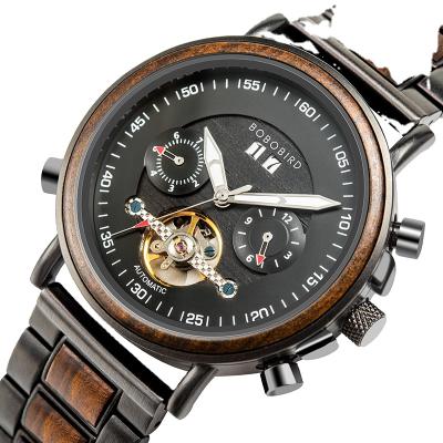 China 2020 New Design Automatic Watch Ebony Wood Automatic Date Quartz Watches Multiple Time Zone Mechanical Watches for sale