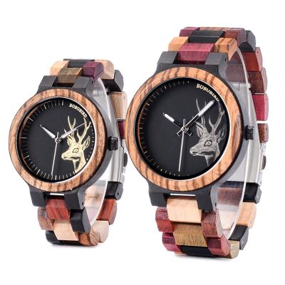 China Non-Specific Wood Watch For Couples Fashionable Design With Color Band Wooden Deer Lovers Head Watches for sale