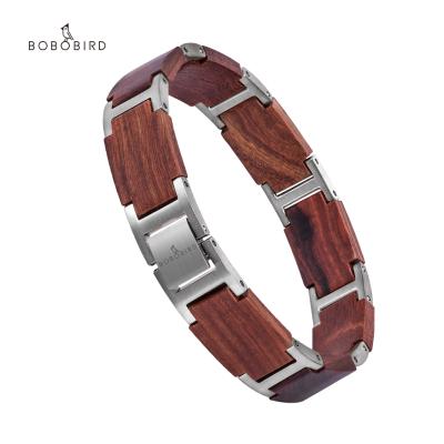 China 2020 Wholesale New Design BOBO BIRD Vintage Men's Jewelry Stainless Steel Bracelets Wooden Bangle Casual Style Men's Bracelet for sale